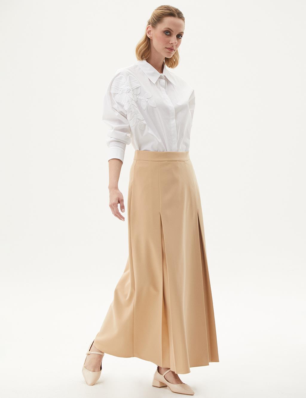 Front Double Pleated Skirt Beige