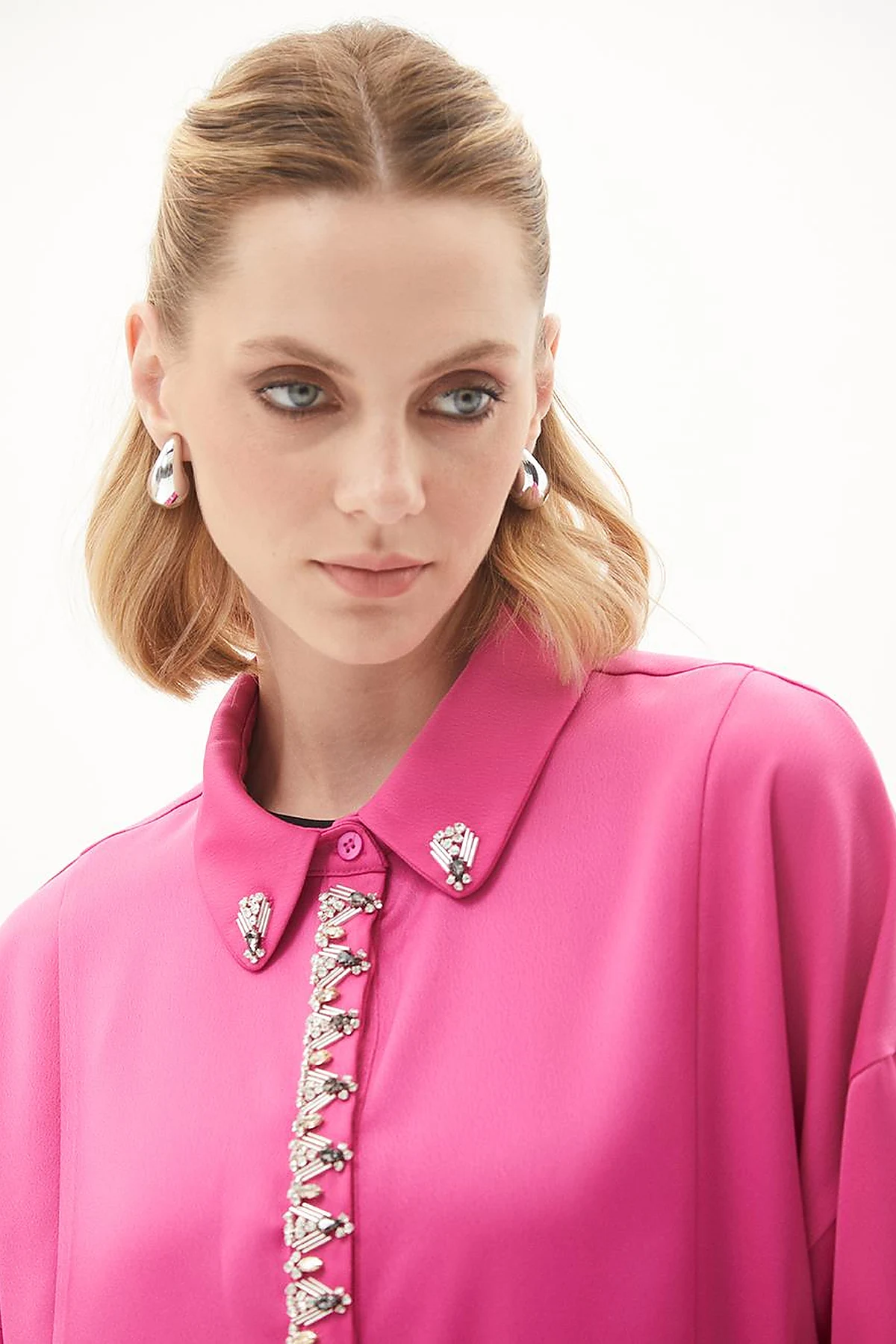 Embroidered Satin Tunic Fuchsia