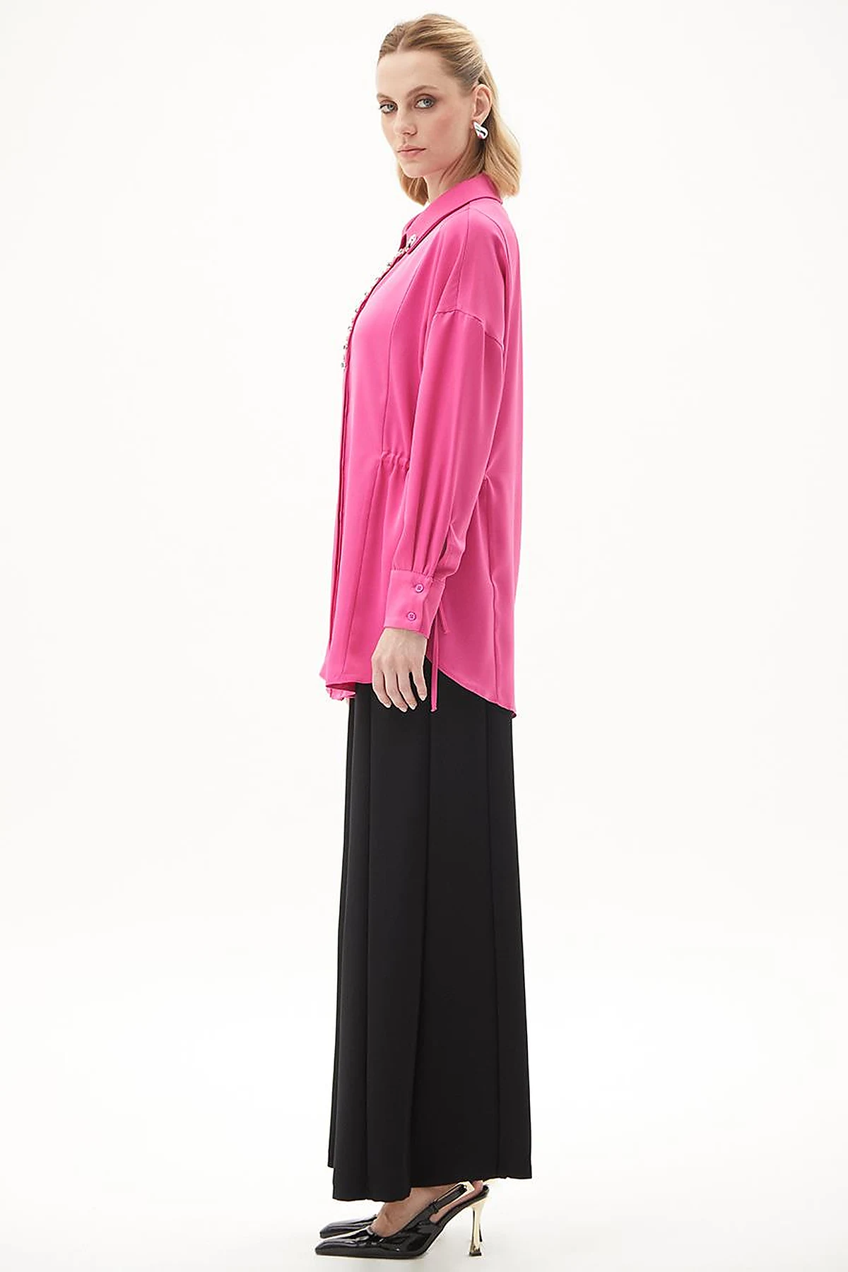 Embroidered Satin Tunic Fuchsia