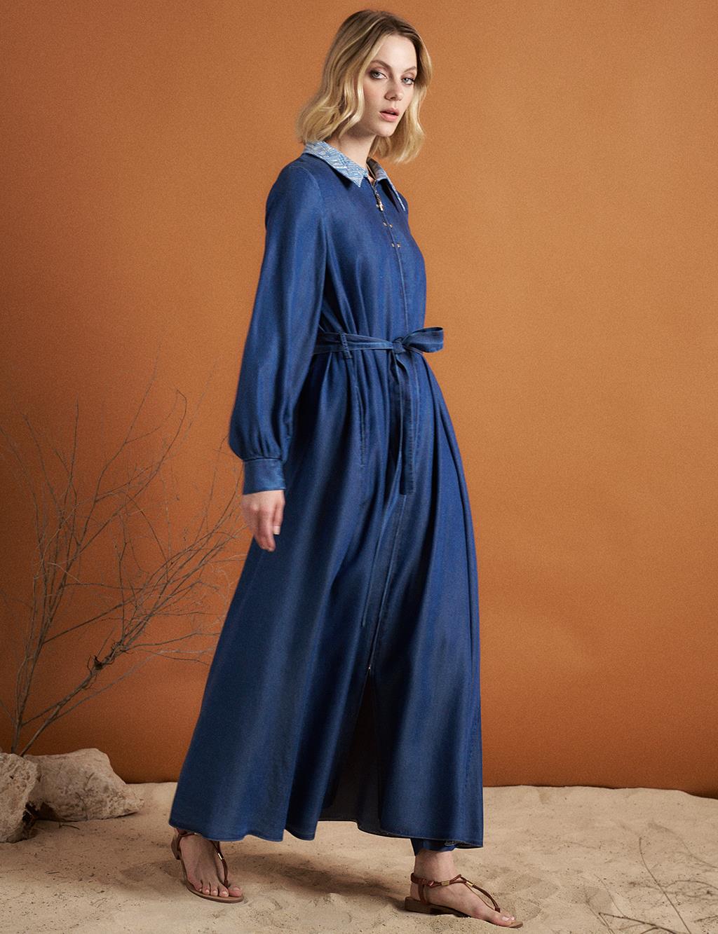 Paneled Lyocell Throw-On Blue