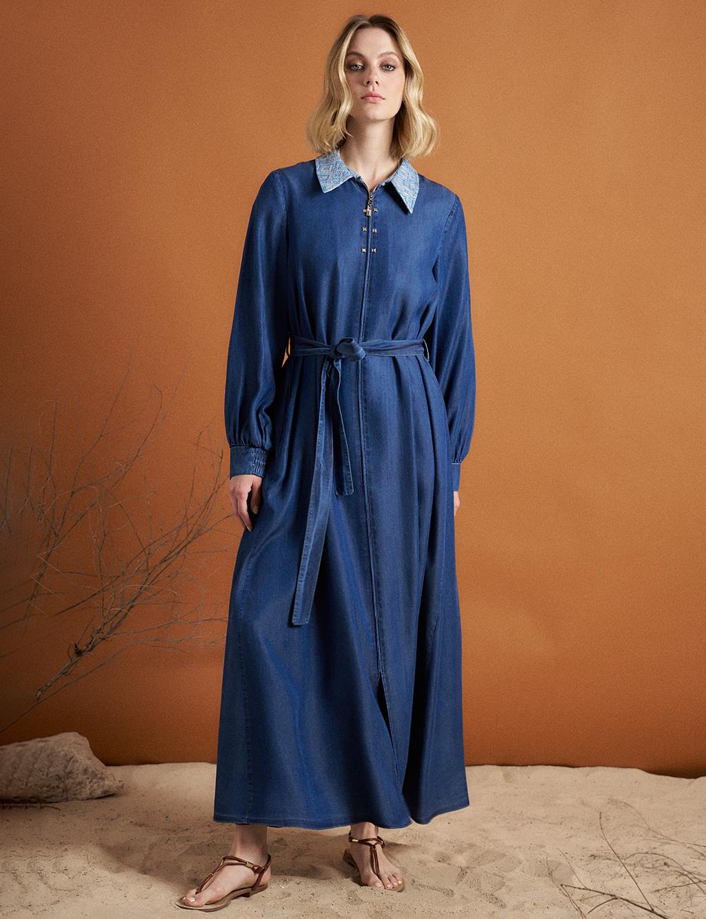 Paneled Lyocell Throw-On Blue