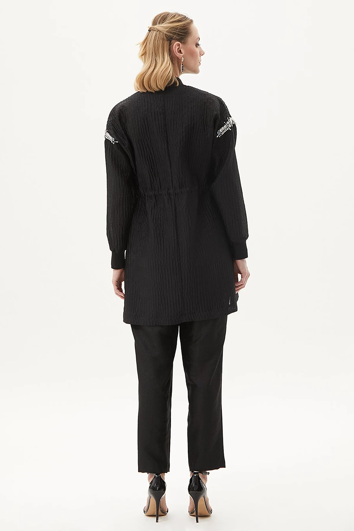 Stone Embellished Varsity Collar Jacket Black
