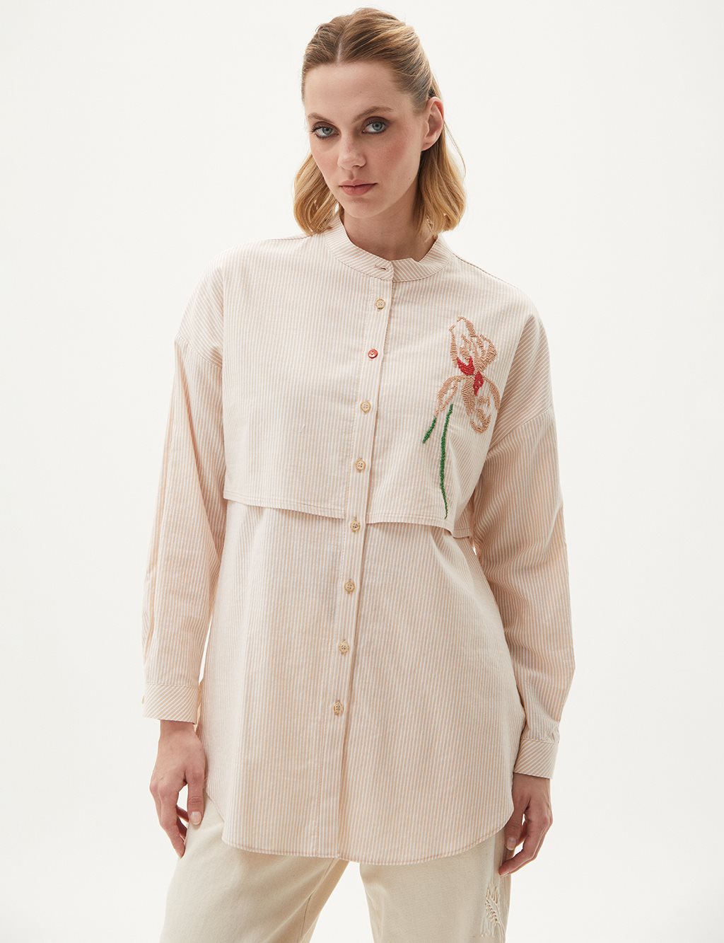 Layer Detailed Embroidered Tunic Cream
