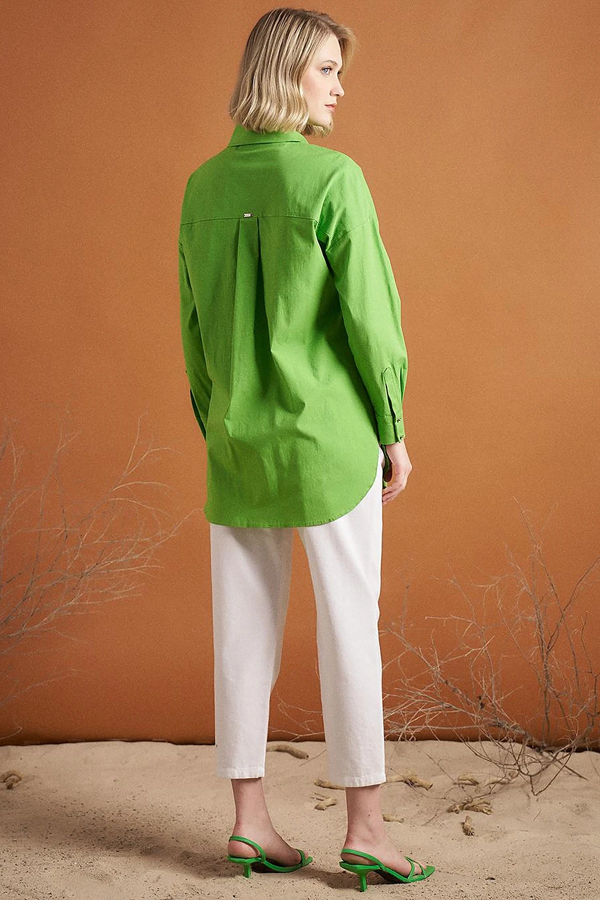 Stone Embellished Poplin Tunic Green