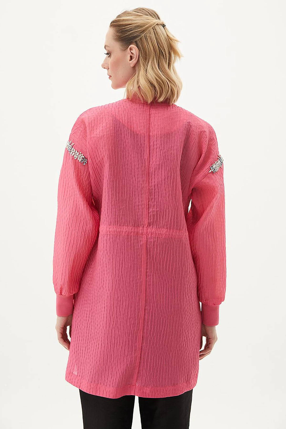 Stone Embellished Varsity Collar Jacket Candy Pink