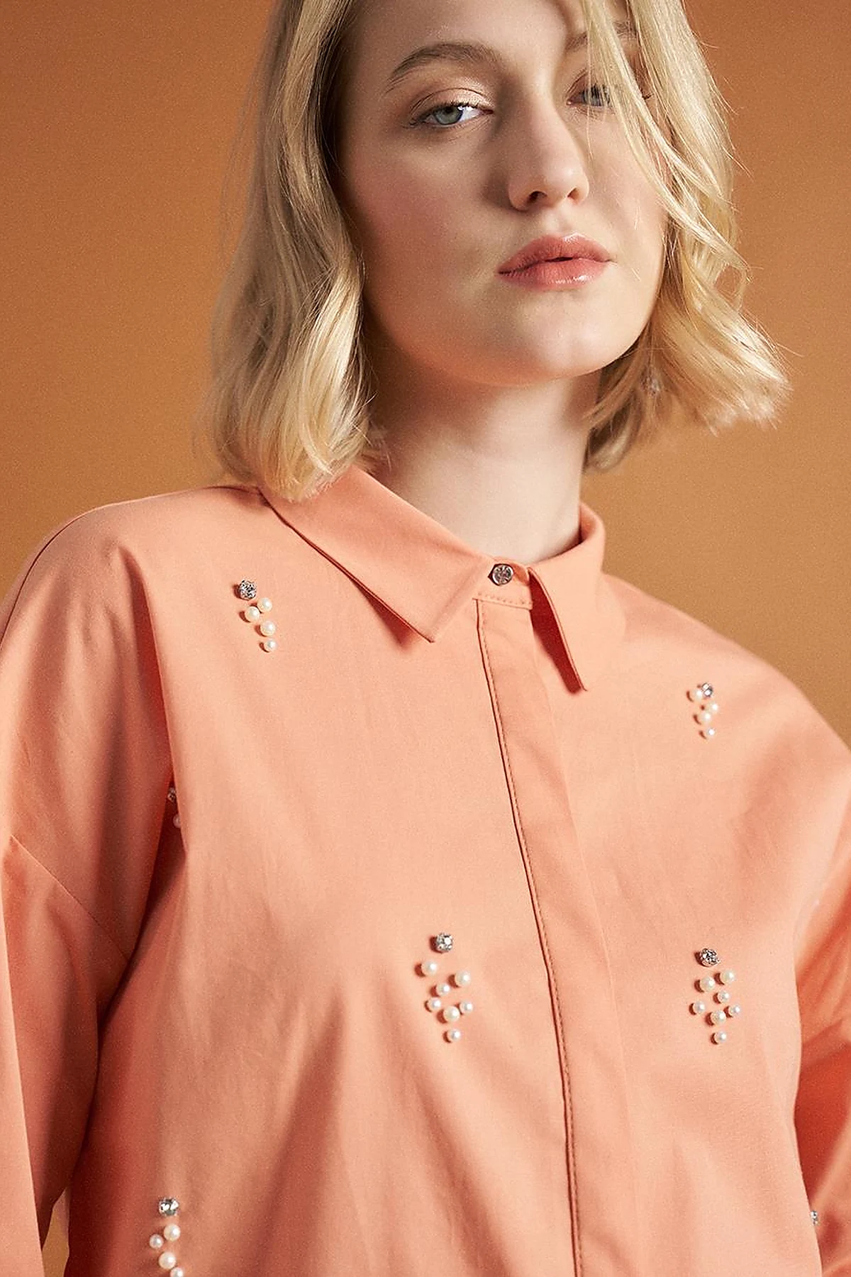 Stone Embellished Poplin Tunic Peach