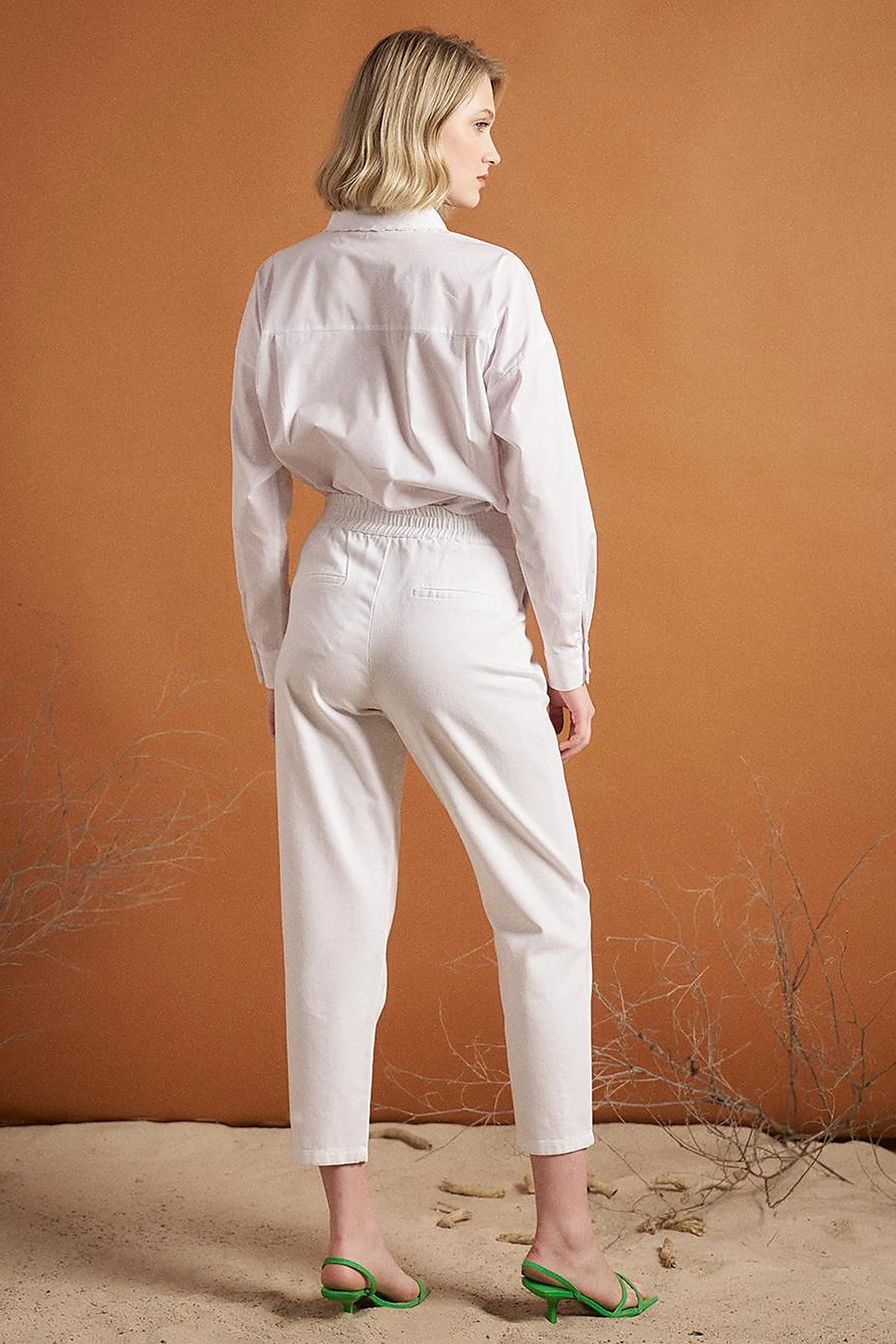 Pleated High Waist Denim Pants Optical White