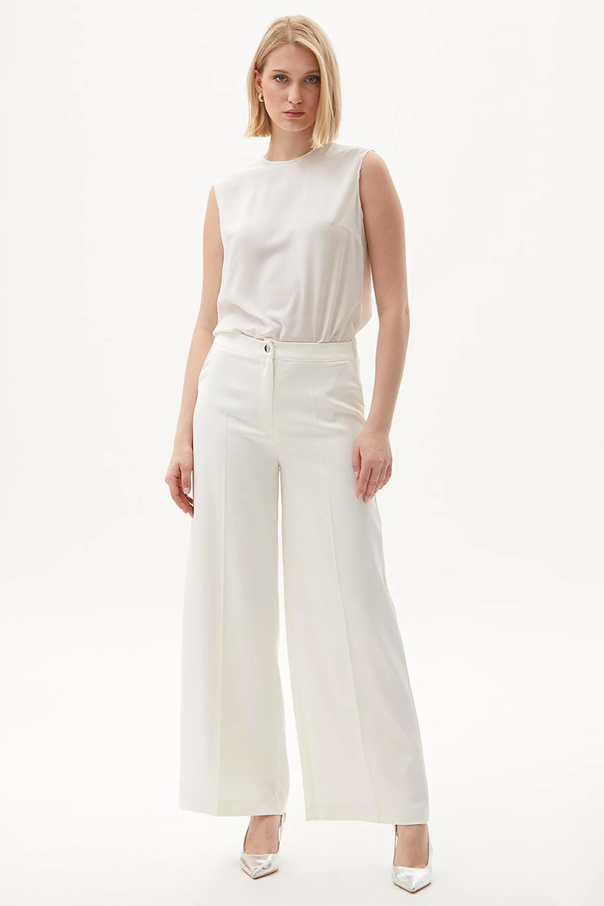 Matte Satin Wide Leg Trousers Ecru