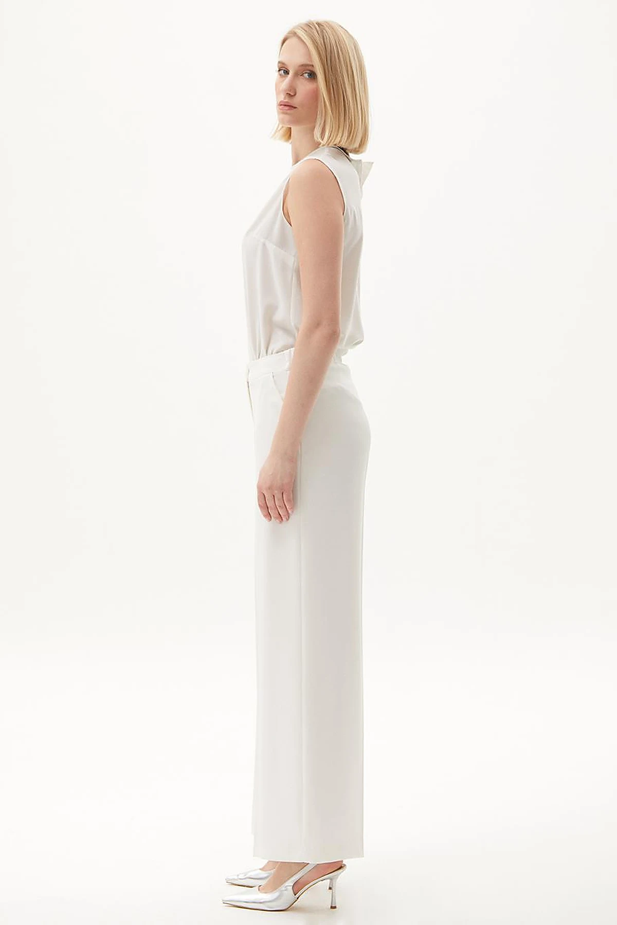 Matte Satin Wide Leg Trousers Ecru