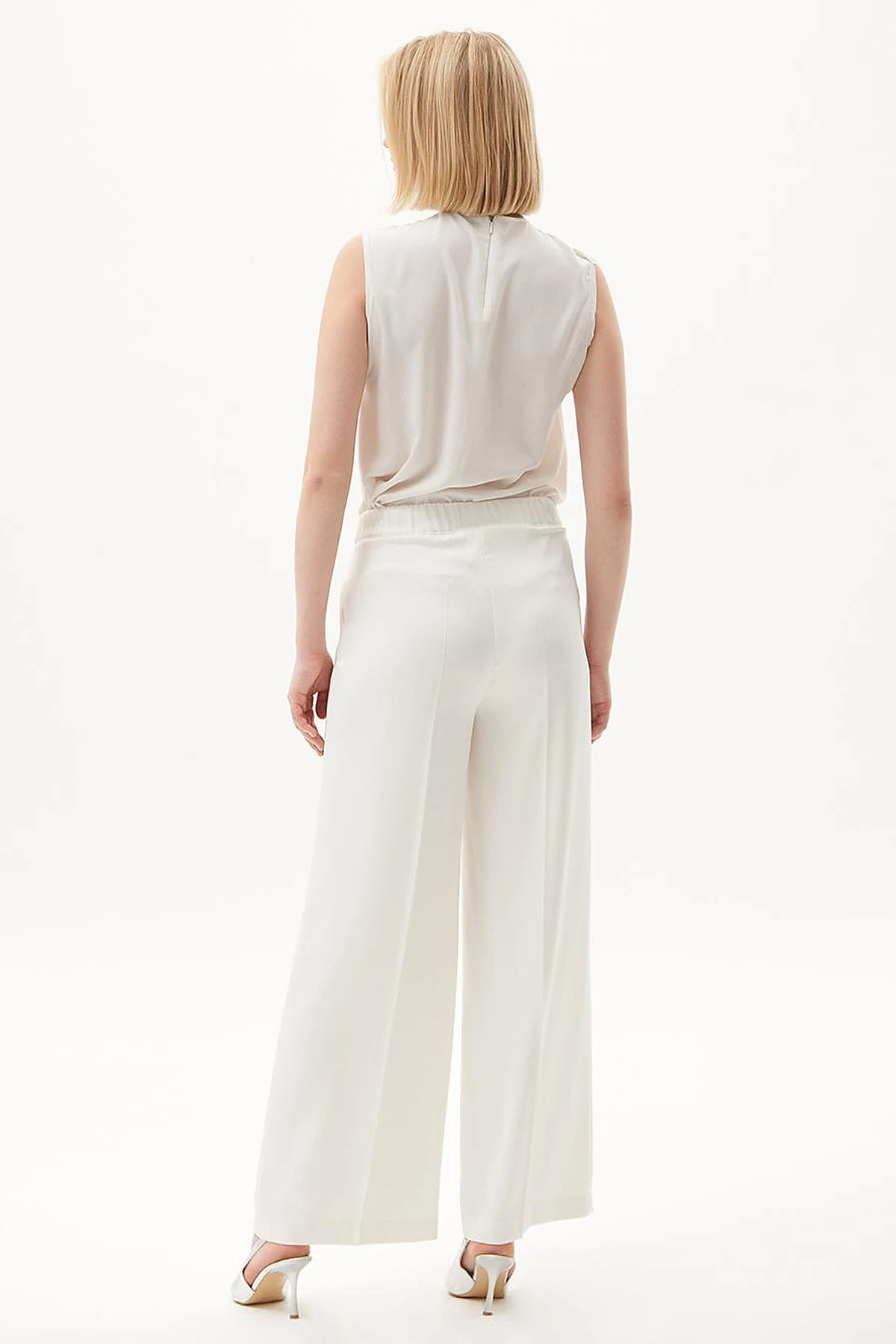 Matte Satin Wide Leg Trousers Ecru