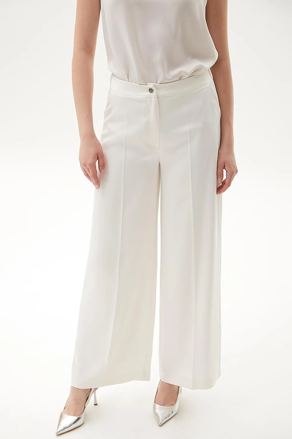 Matte Satin Wide Leg Trousers Ecru