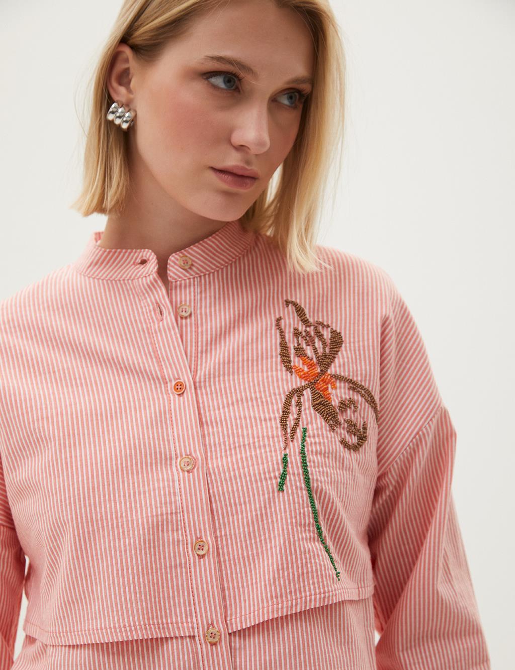 Layer Detailed Embroidered Tunic Coral