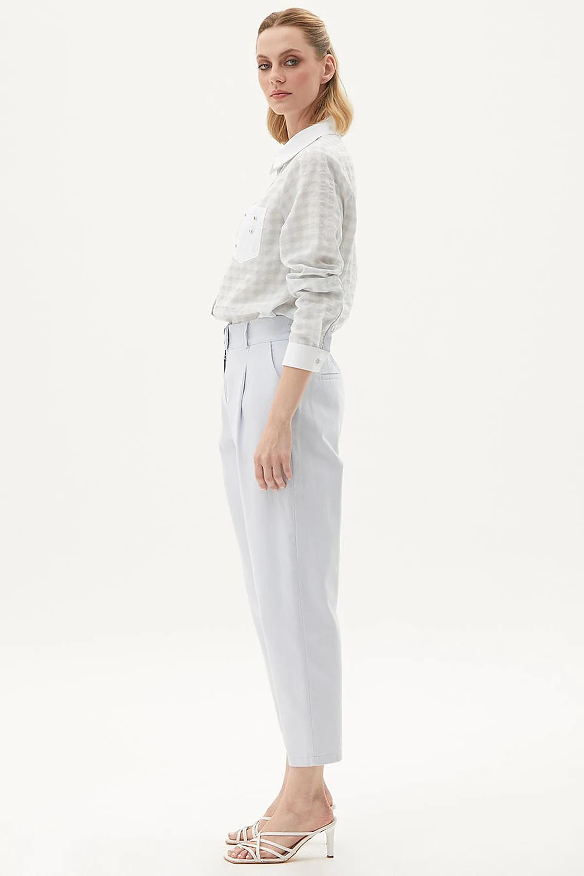 Pleated High Waist Denim Pants Blue