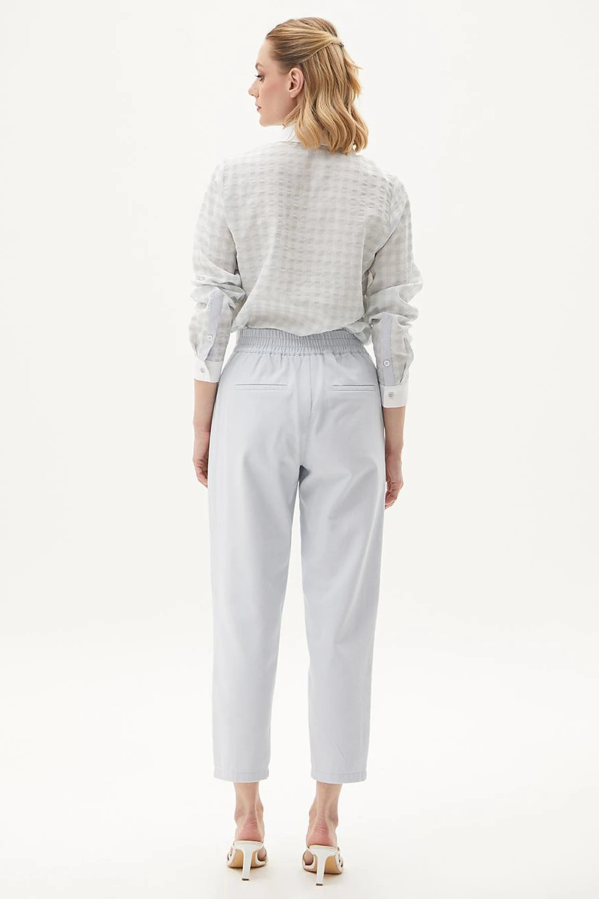 Pleated High Waist Denim Pants Blue