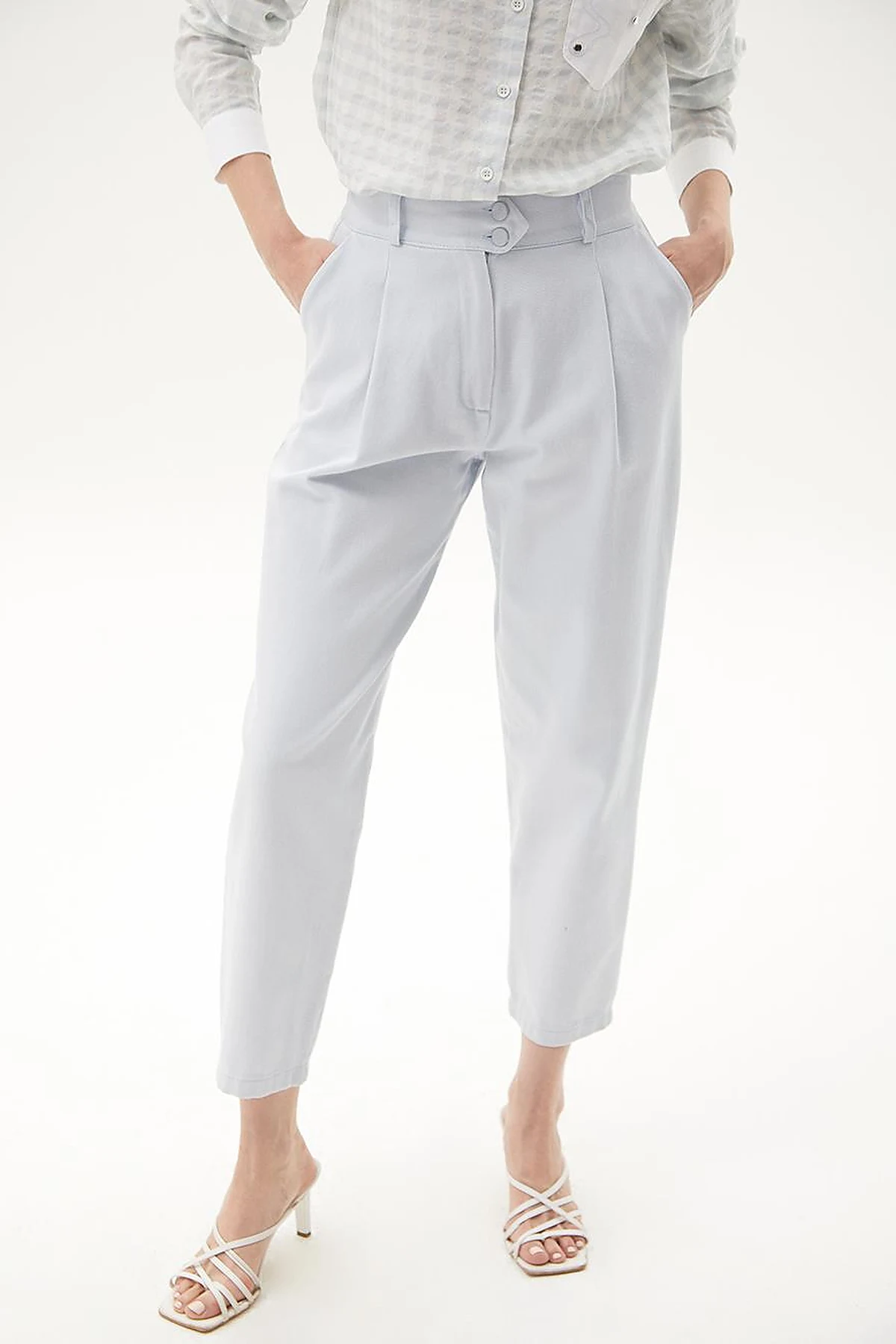 Pleated High Waist Denim Pants Blue