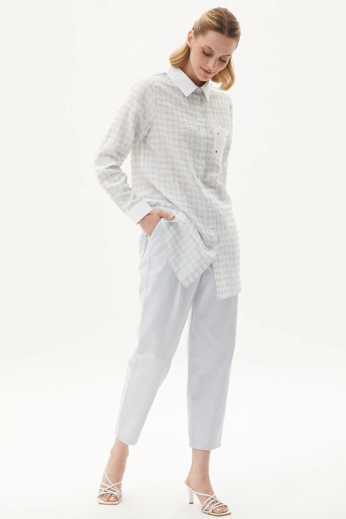 Pleated High Waist Denim Pants Blue