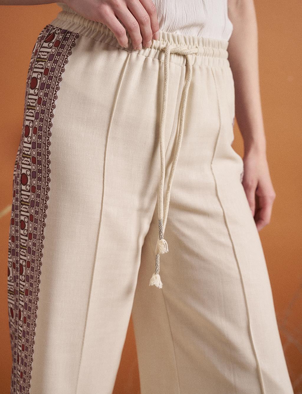 Piped Elastic Waist Pants Cream