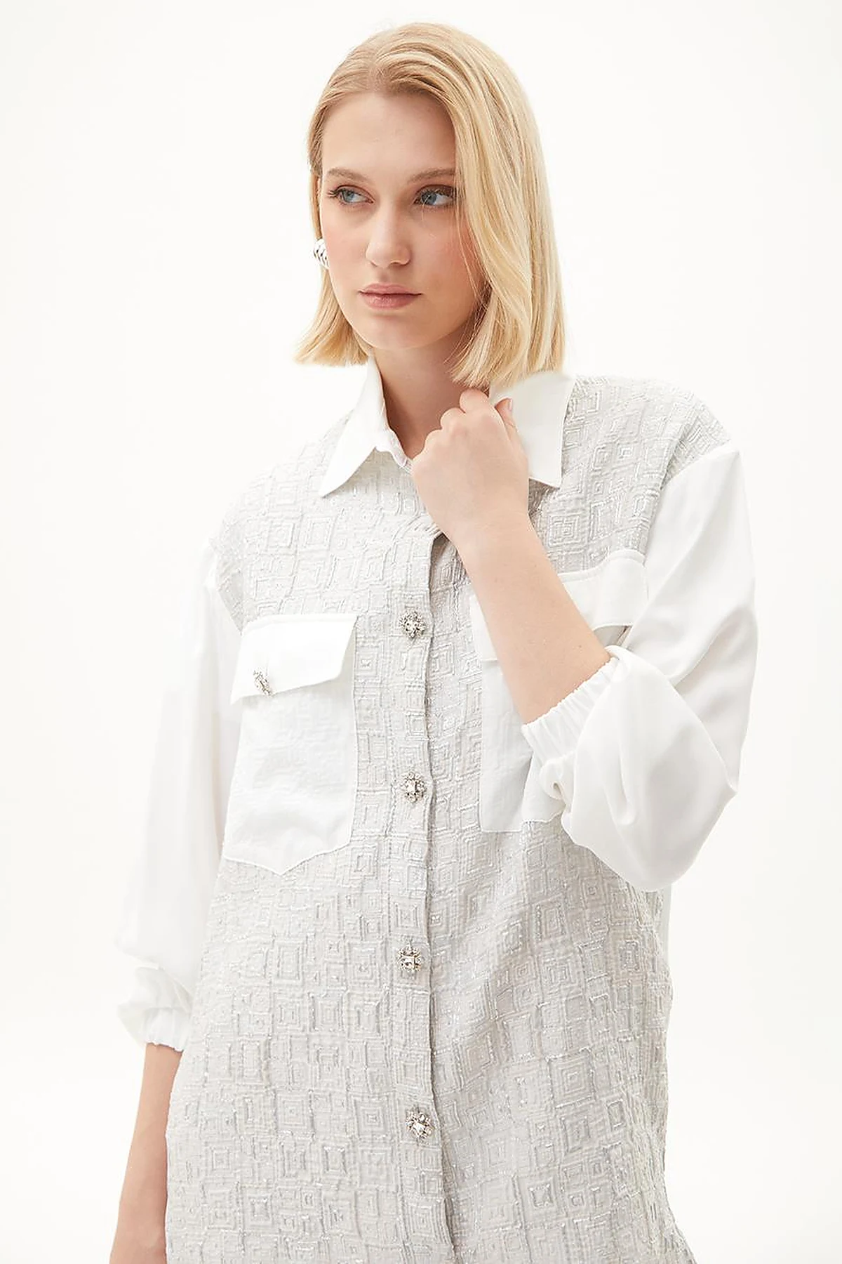 Metal-Buttoned Embellished Jacket Gray