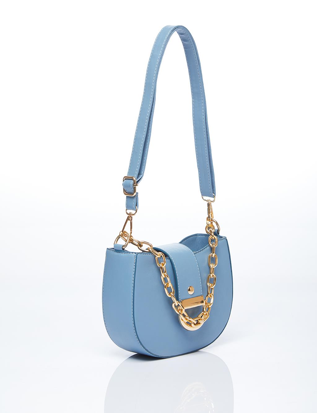 Chain Detailed D Form Bag Blue