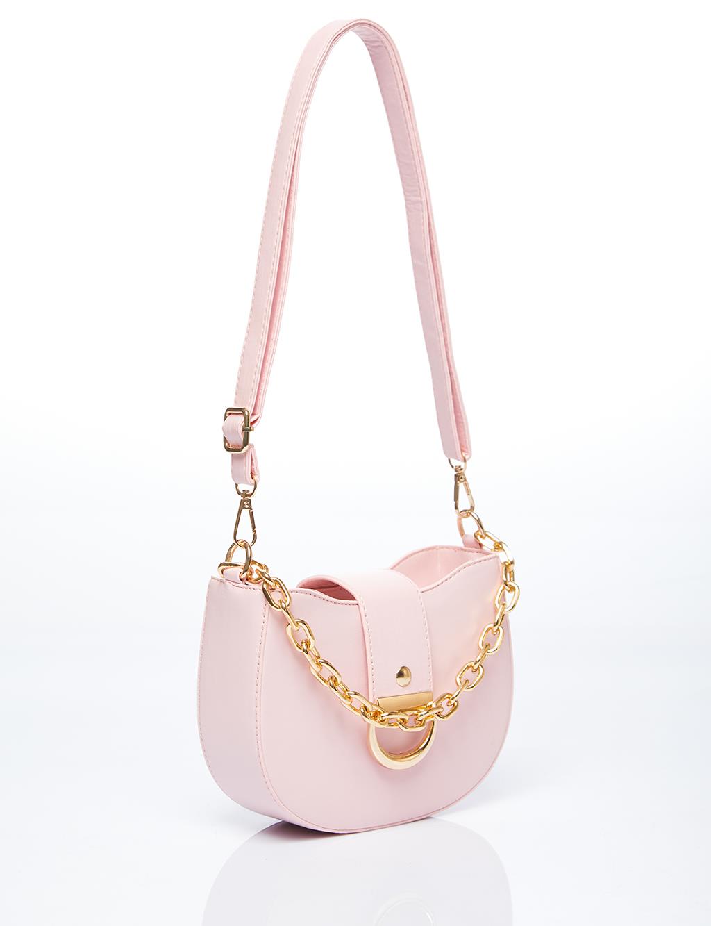 Chain Detailed D Form Bag Pink