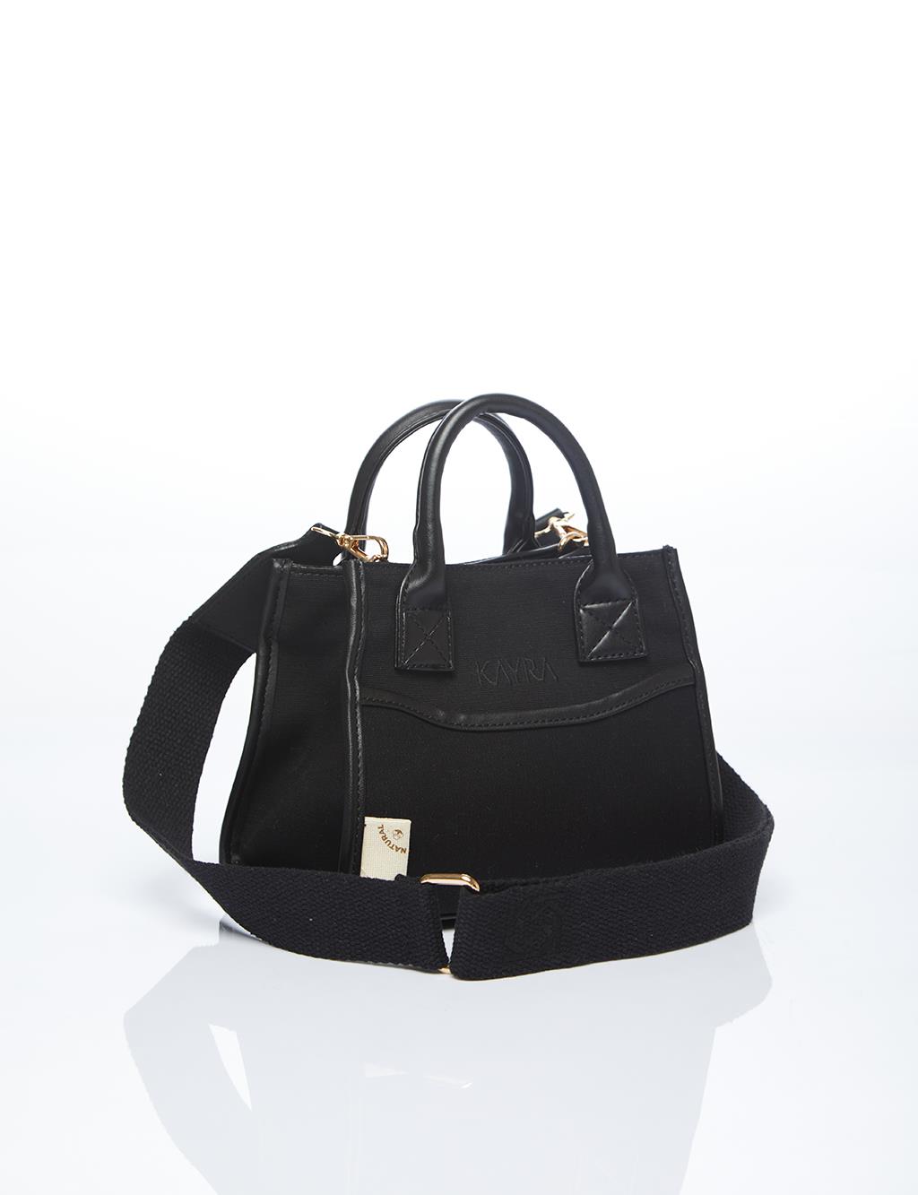 Leather Mixed Tote Bag Black