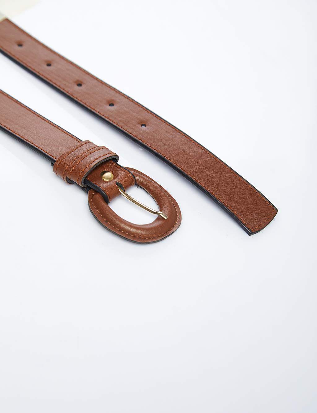 Leather Coated Belt with Buckle - Tan