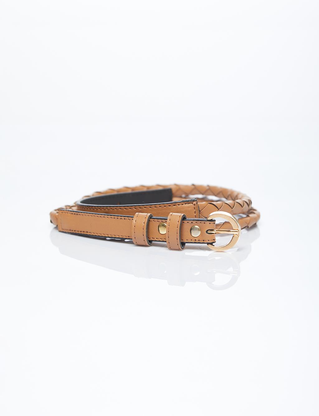 Belt with Knit Detail - Tan