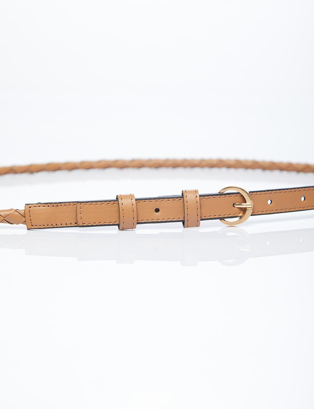 Belt with Knit Detail - Tan