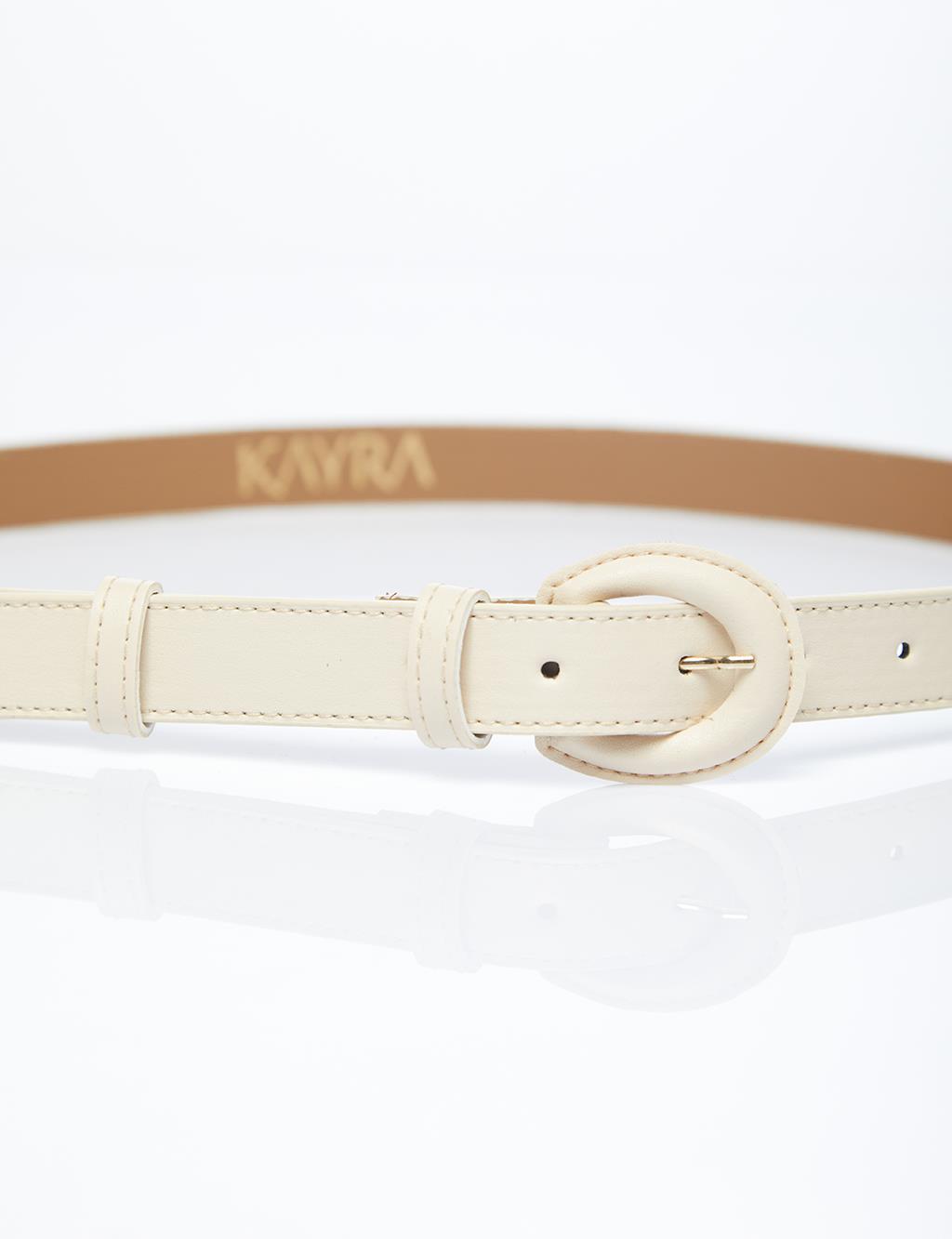 Leather Covered Belt Cream with Buckle