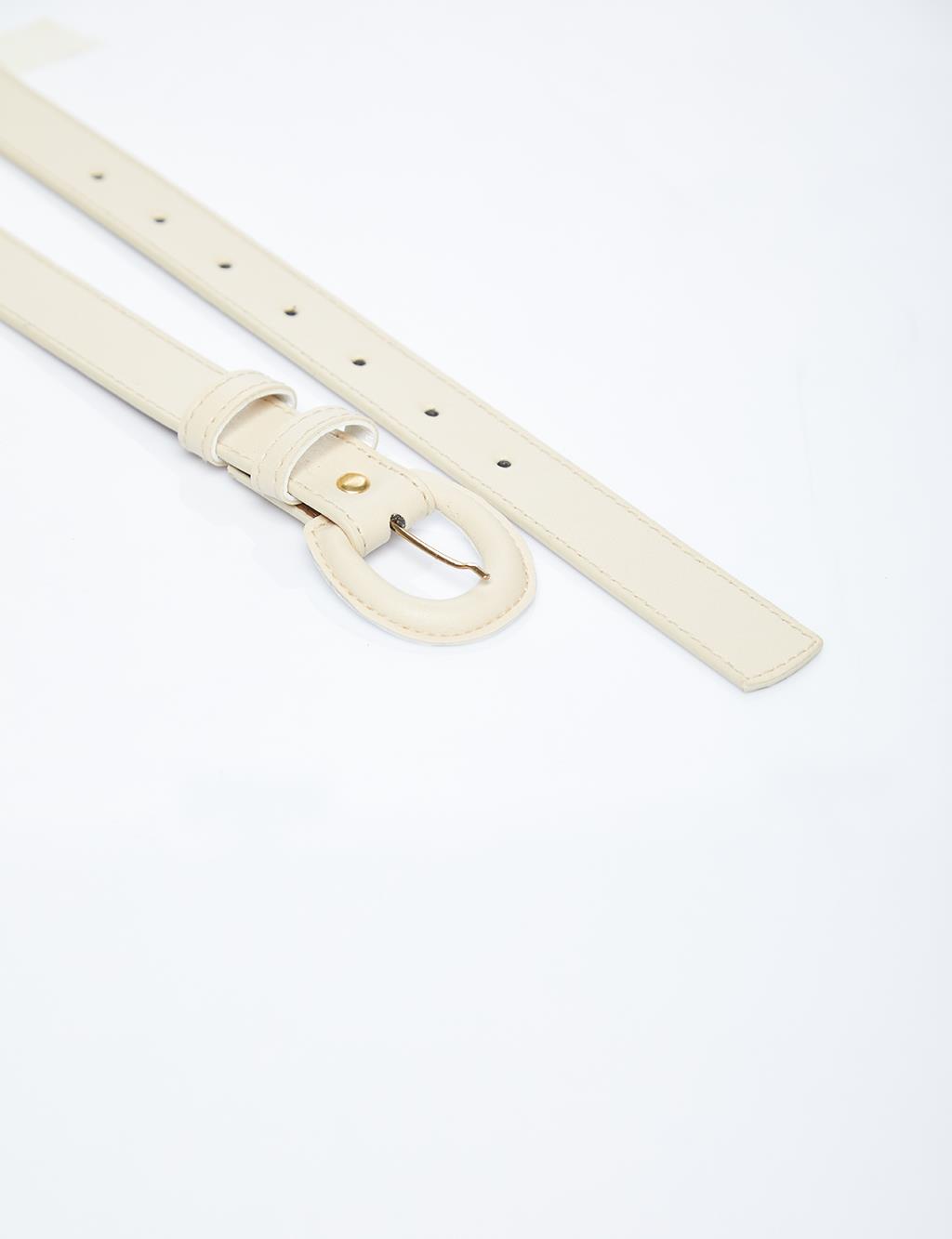 Leather Covered Belt Cream with Buckle
