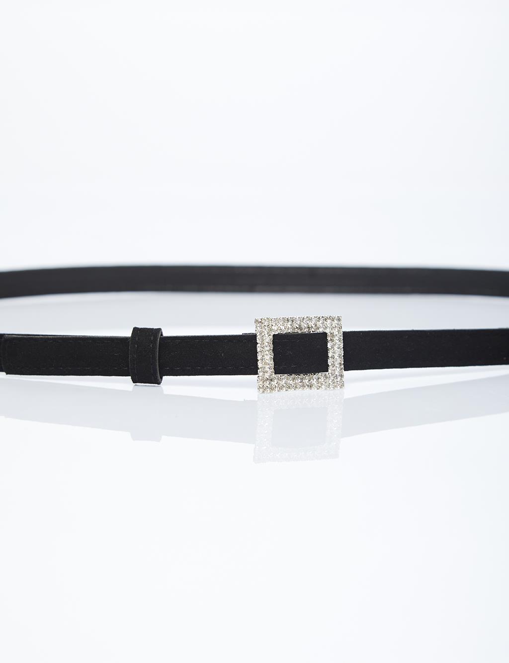 Belt with Crystal Stone Buckle Black