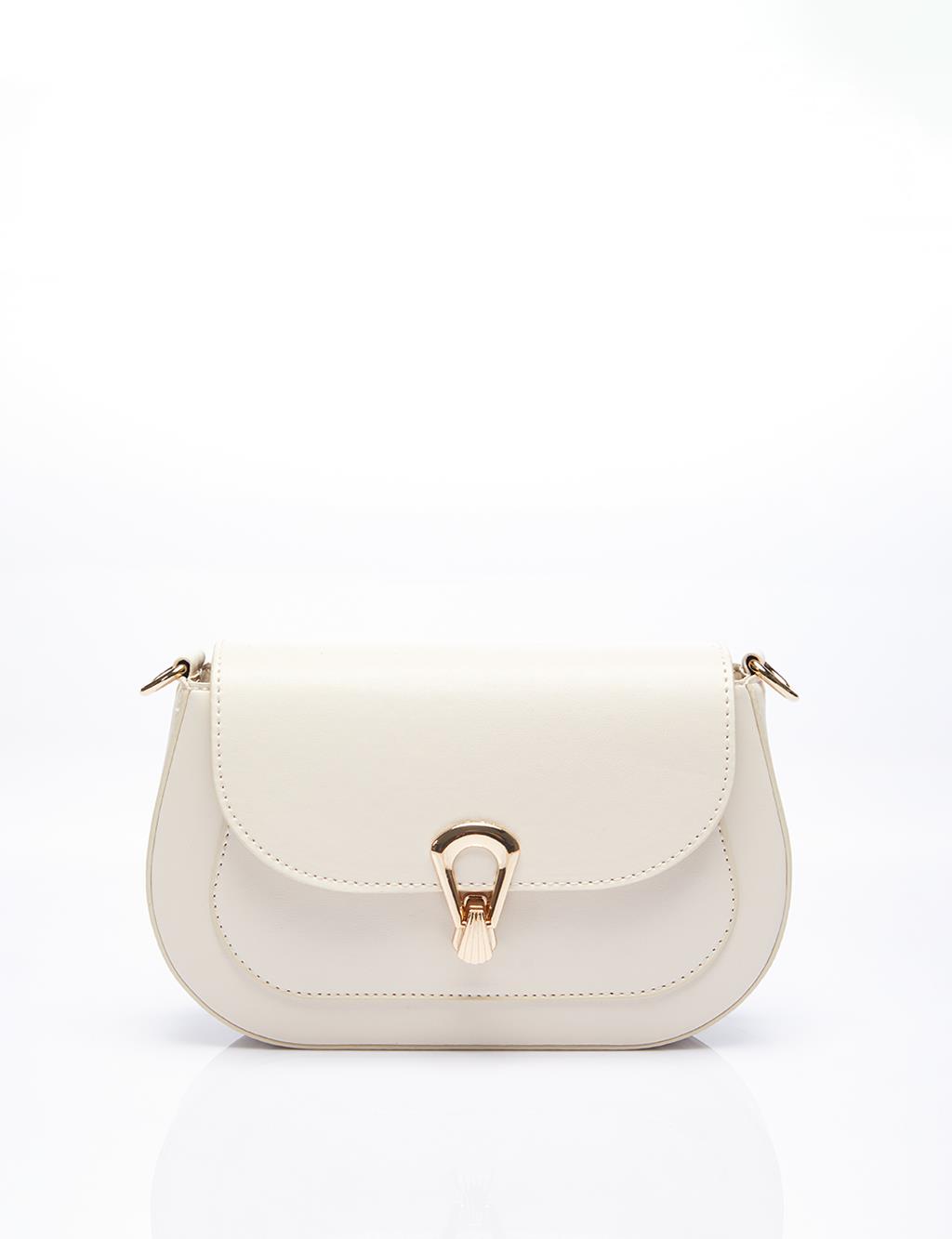 Shoulder Bag with Metal Buckle Cream