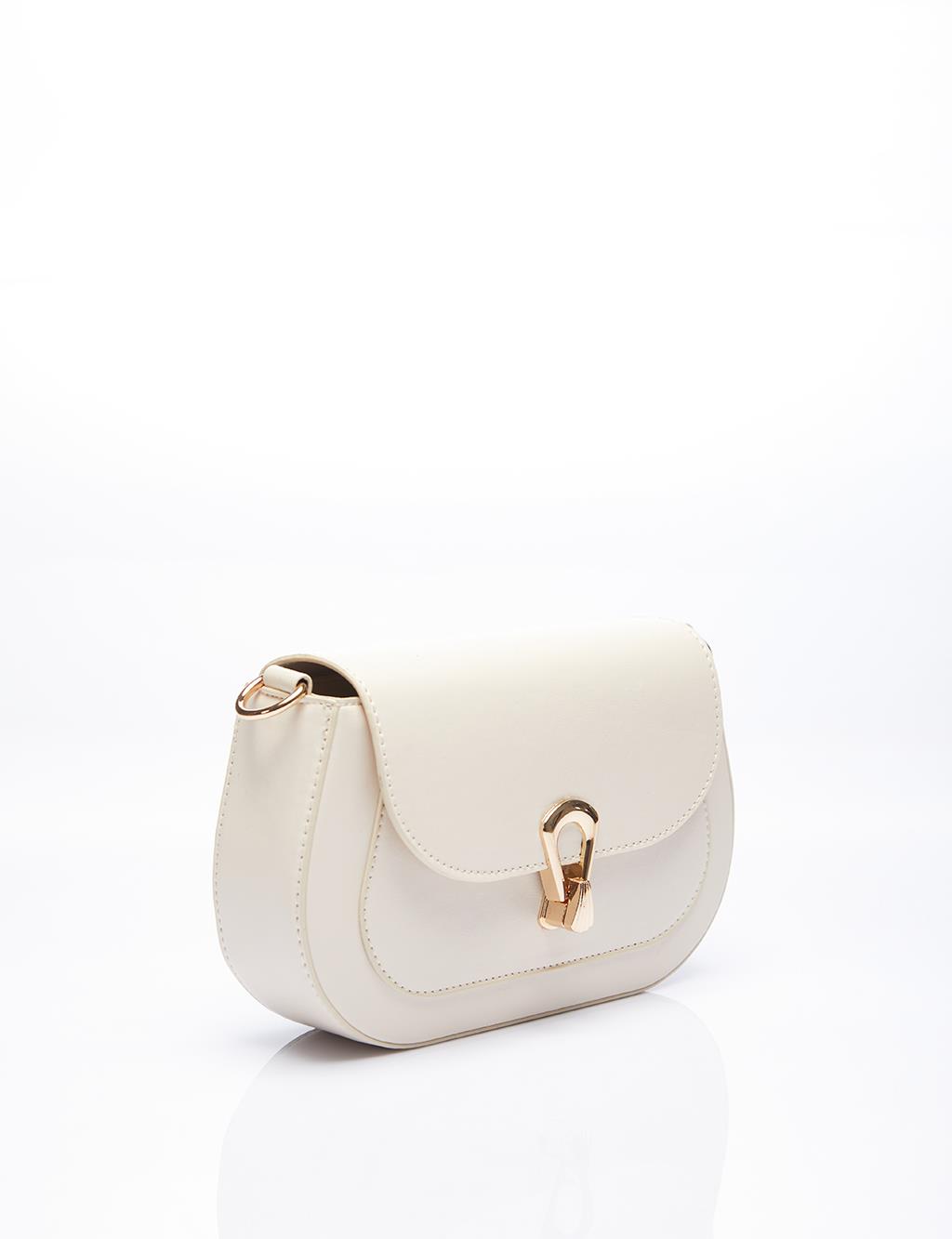 Shoulder Bag with Metal Buckle Cream