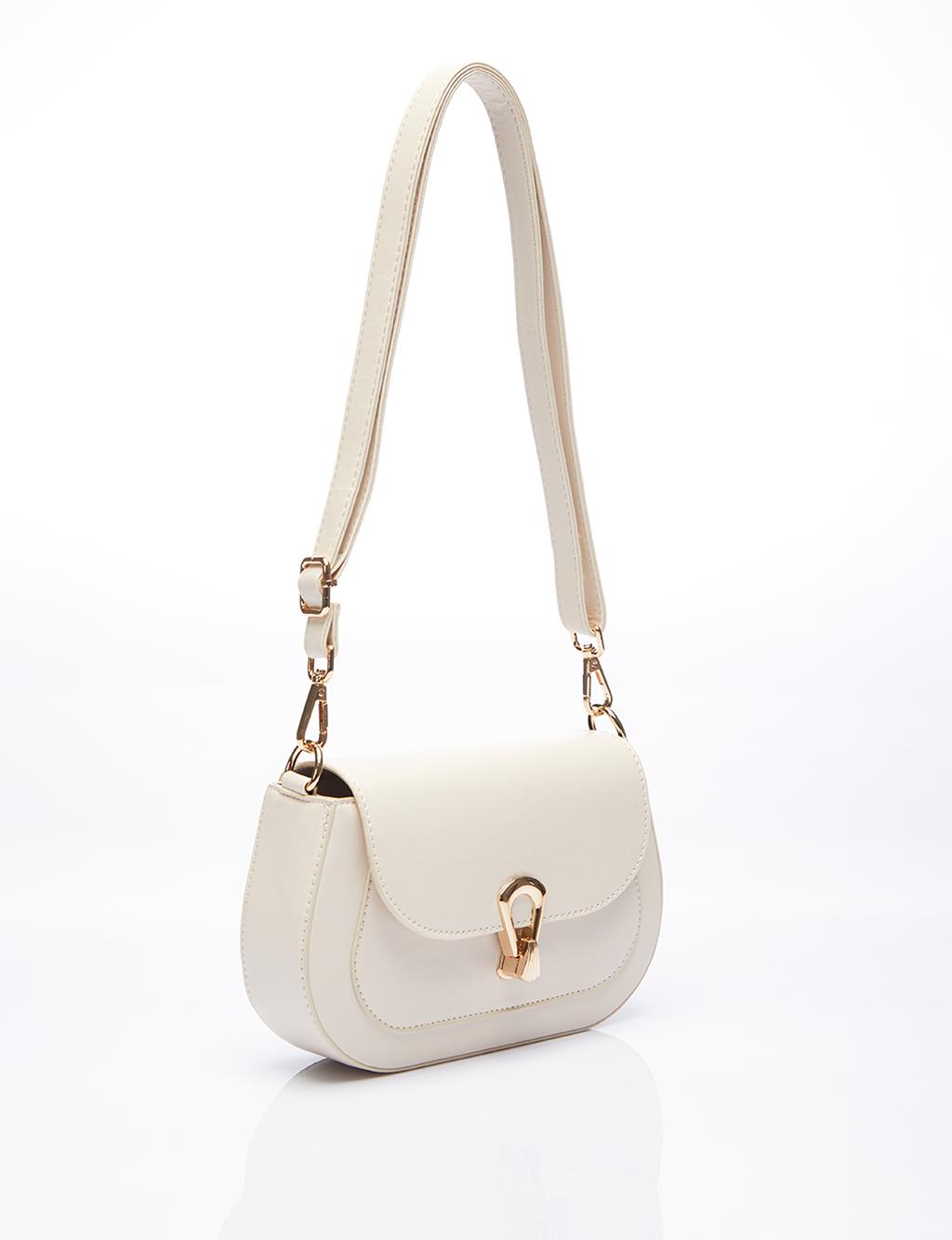 Shoulder Bag with Metal Buckle Cream