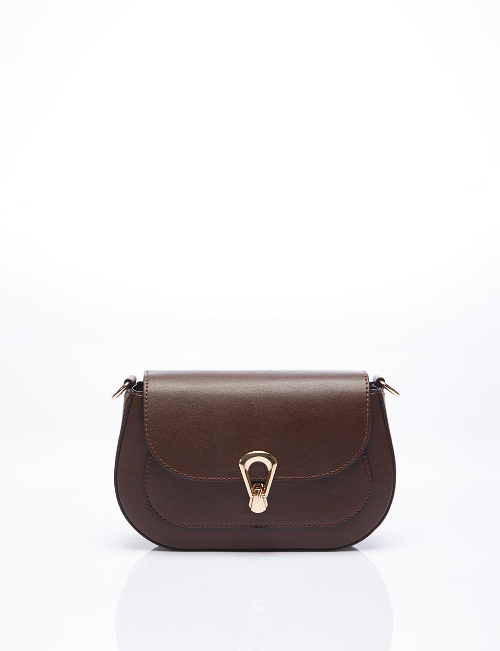 Shoulder Bag with Metal Buckle Brown