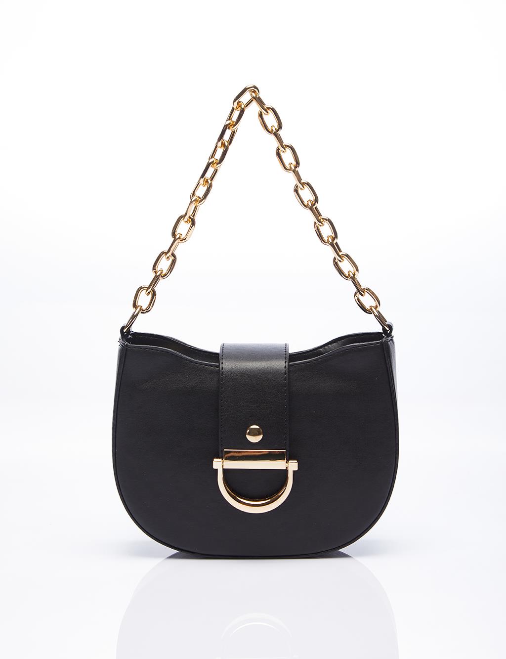 Chain Detailed D Form Bag Black