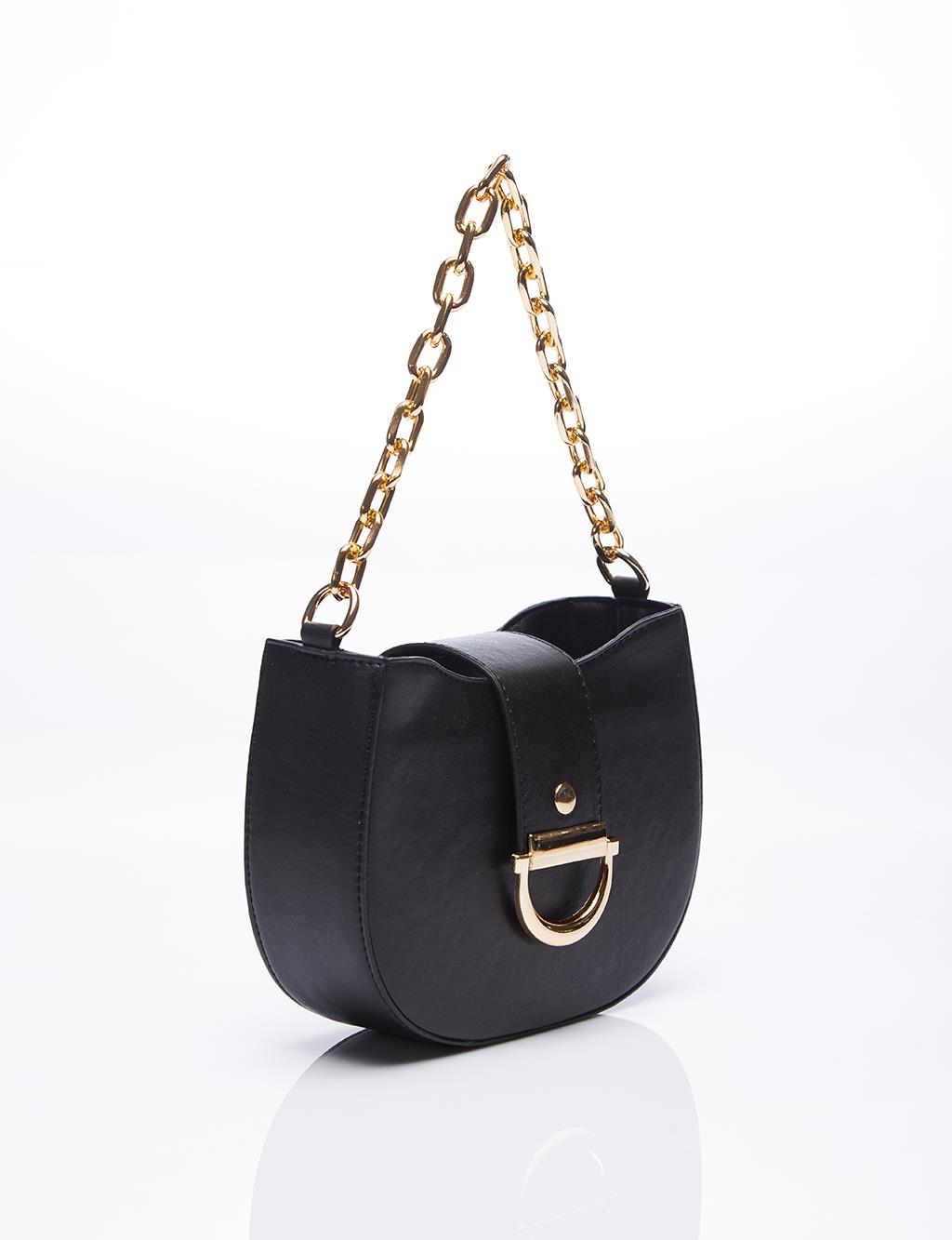 Chain Detailed D Form Bag Black