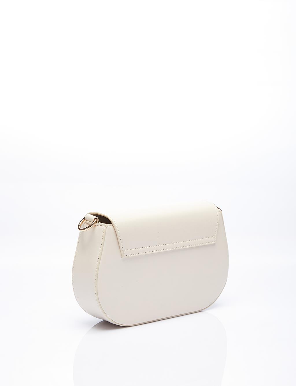 Shoulder Bag with Metal Buckle Cream