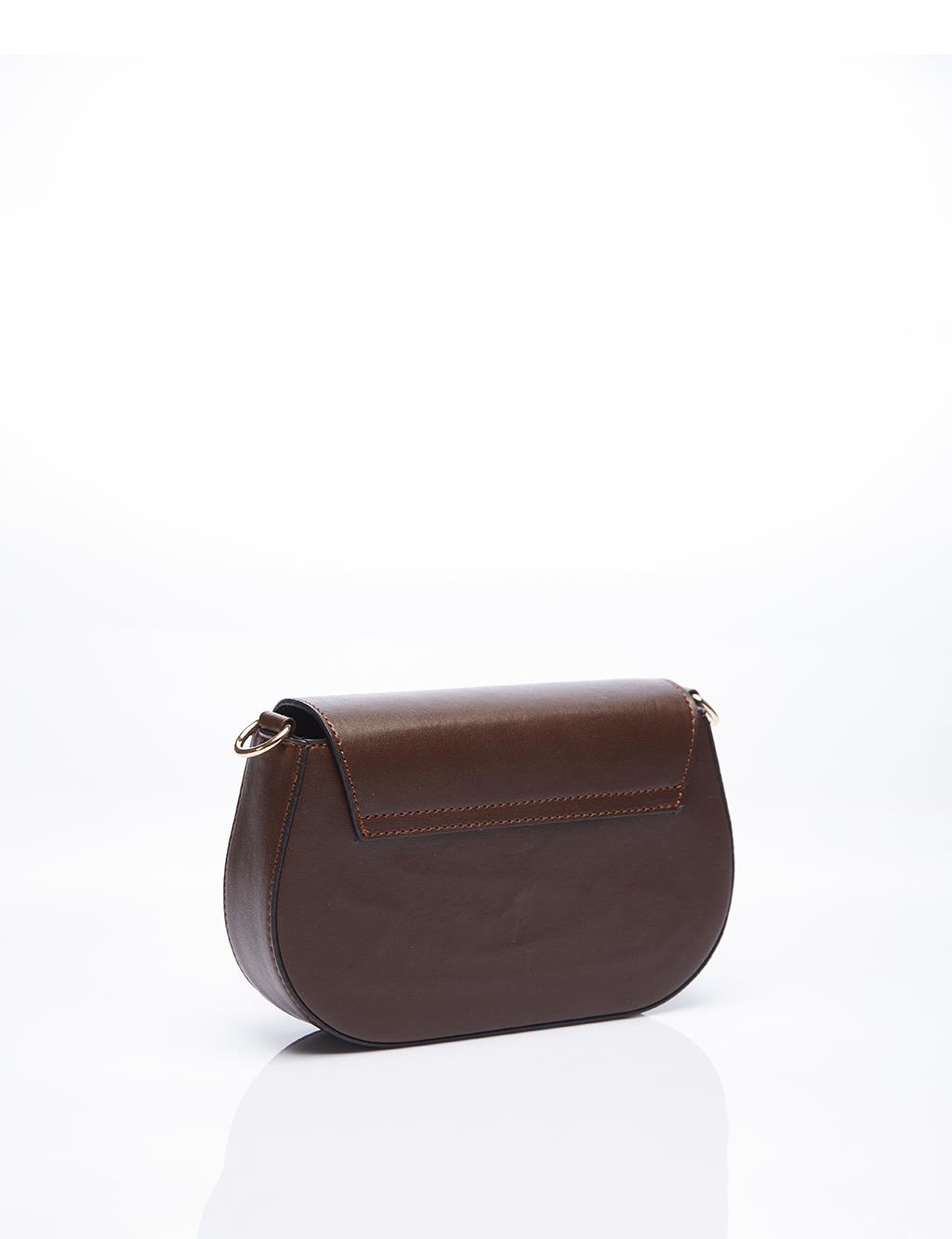 Shoulder Bag with Metal Buckle Brown