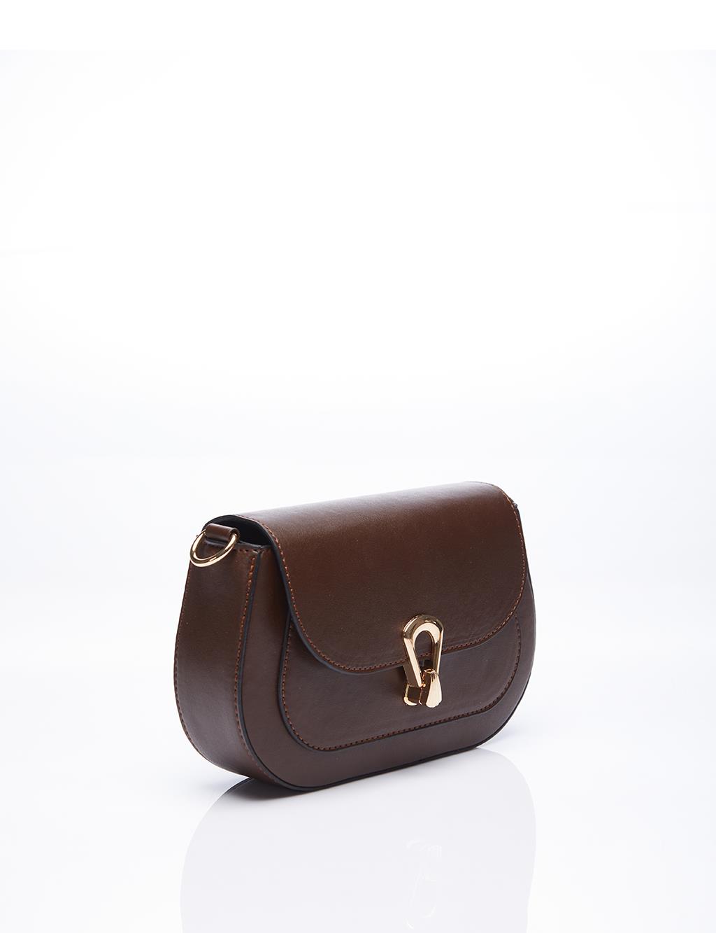 Shoulder Bag with Metal Buckle Brown