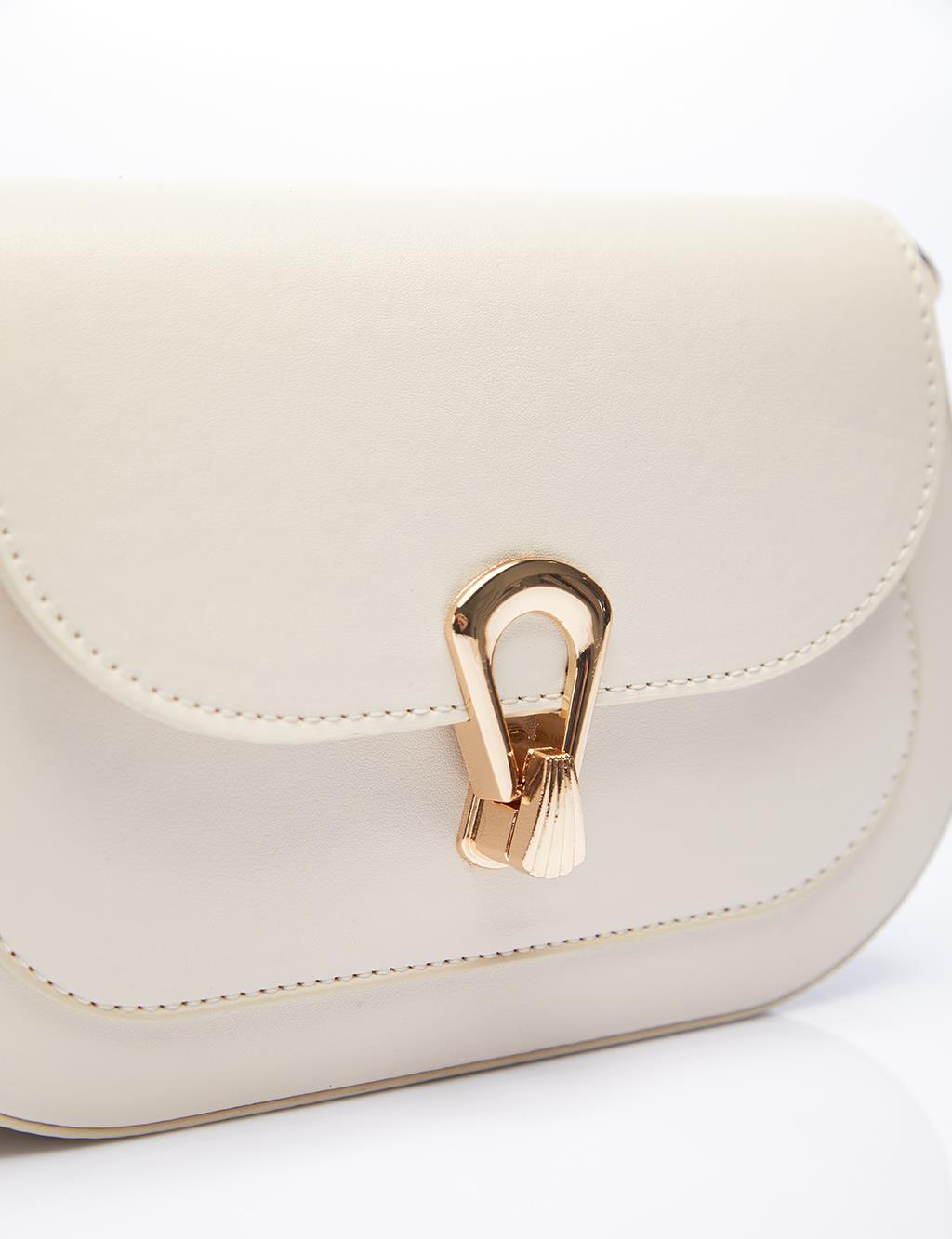 Shoulder Bag with Metal Buckle Cream