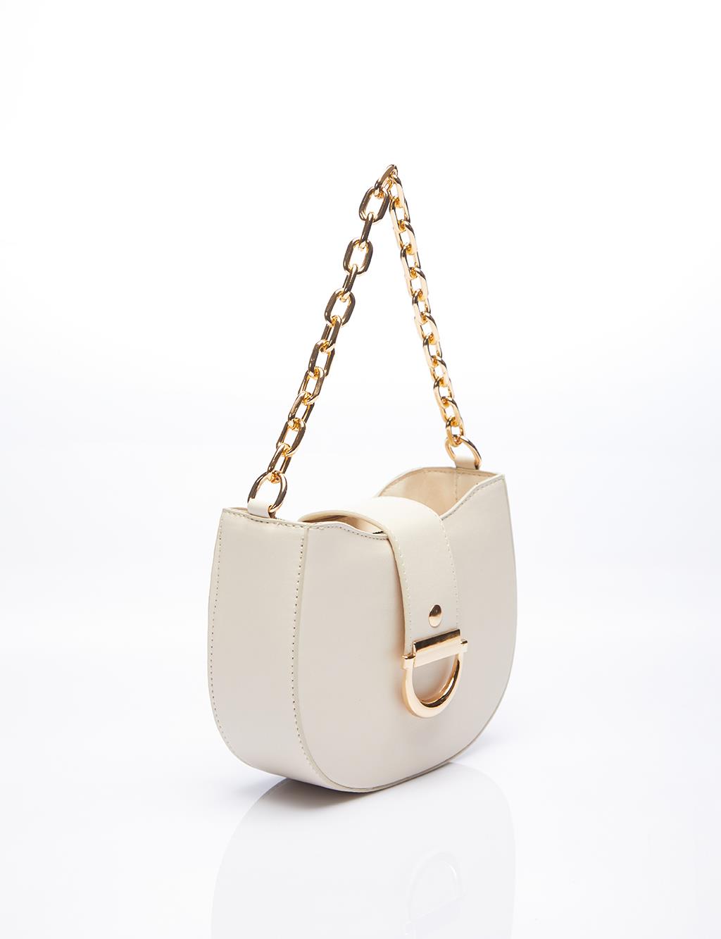 Chain Detailed D Form Bag Cream