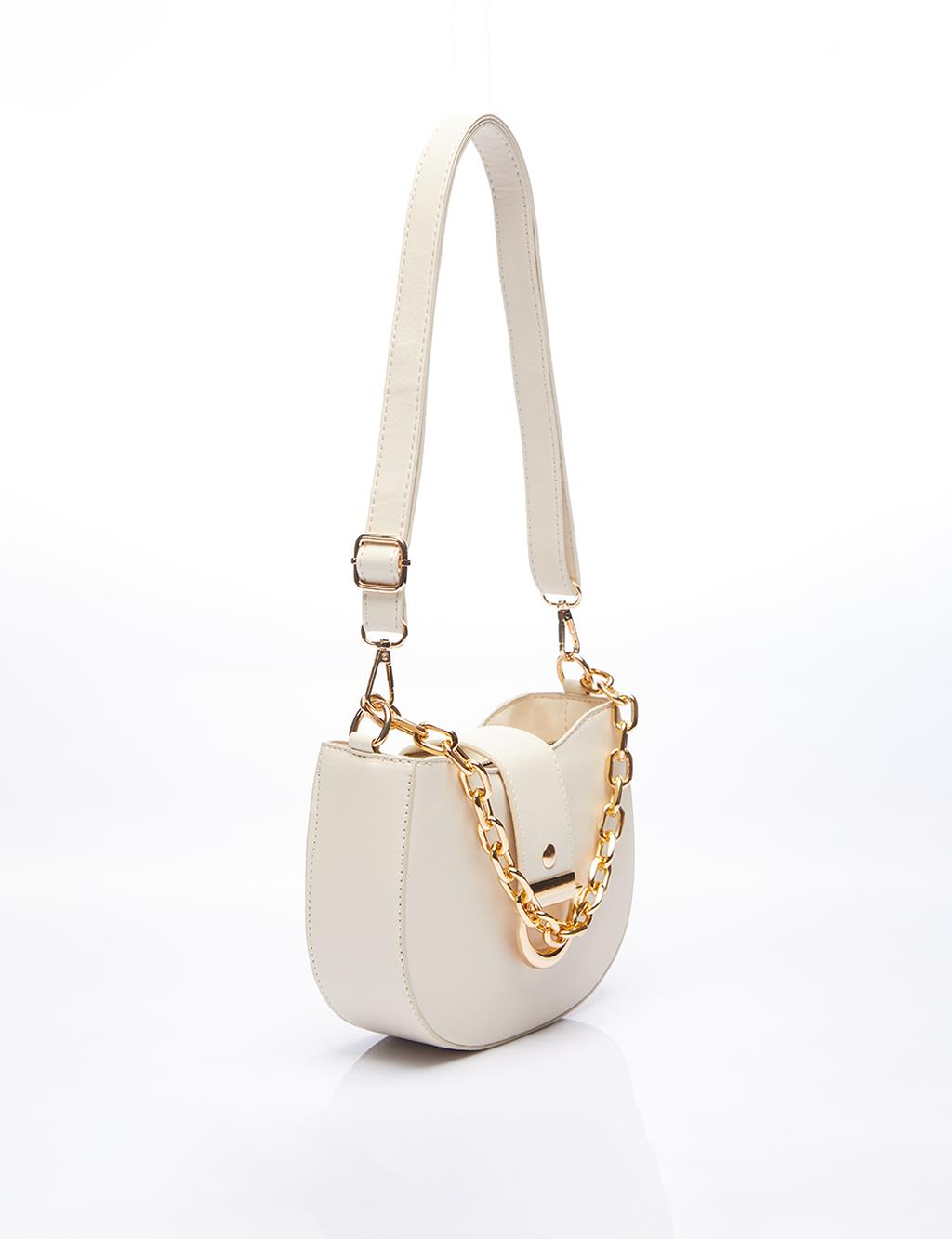 Chain Detailed D Form Bag Cream