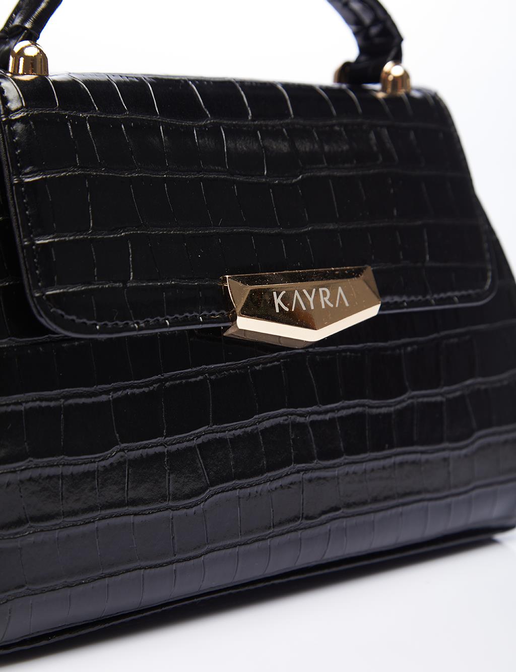 Croco Patterned Covered Envelope Bag Black