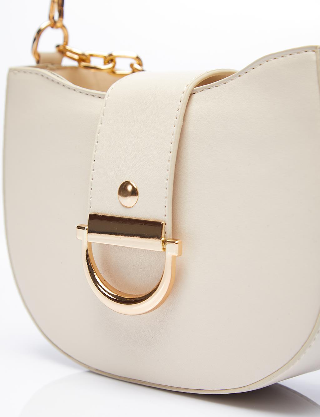 Chain Detailed D Form Bag Cream