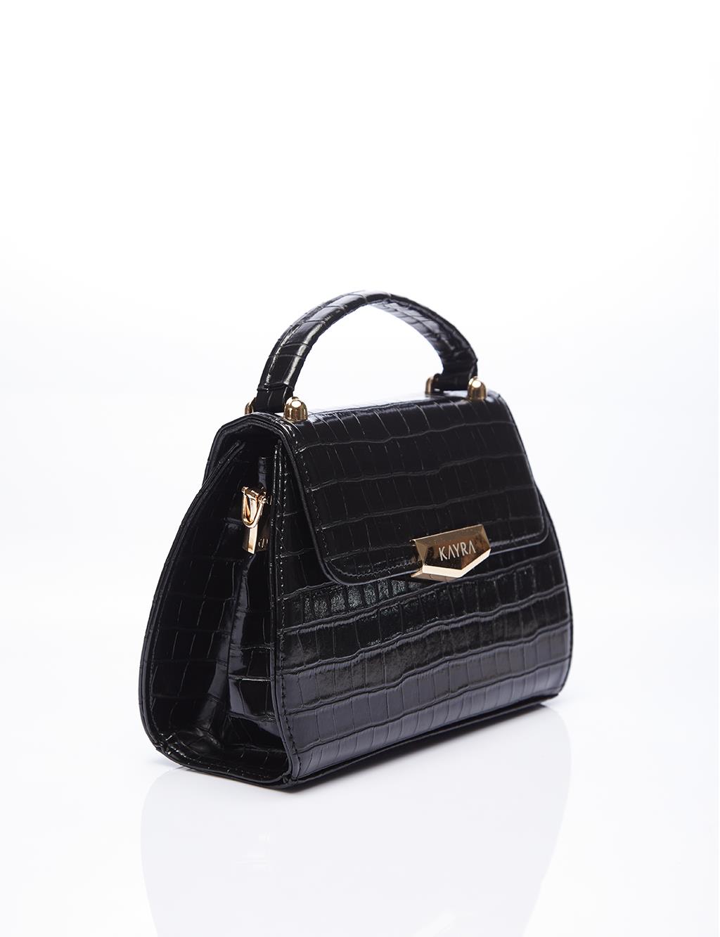 Croco Patterned Covered Envelope Bag Black