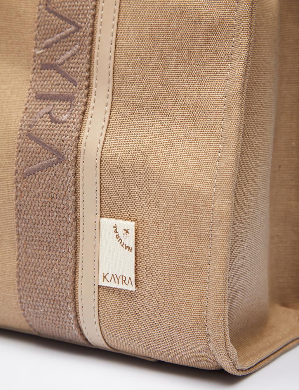 Dokuma Askılı Kanvas Tote Çanta Bej-Vizon