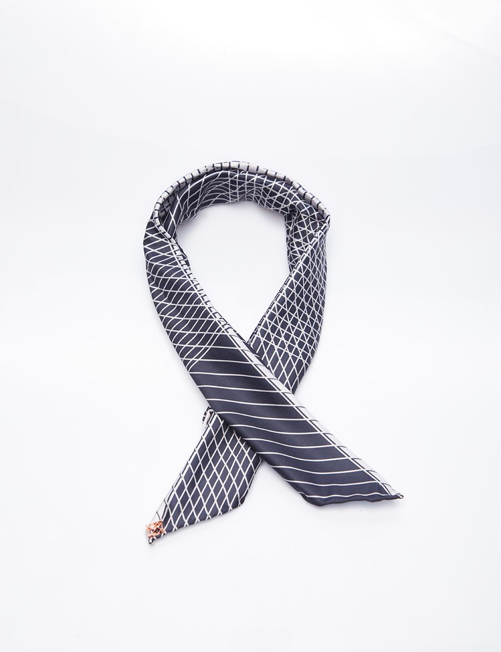 Geometric Patterned Scarf Black-Optical White