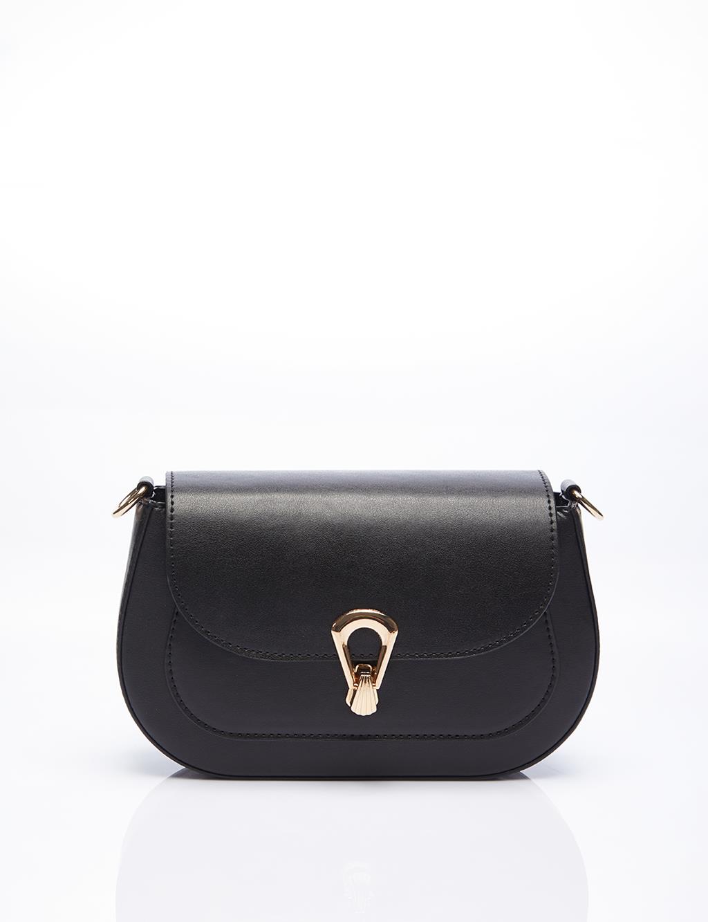 Shoulder Bag with Metal Buckle Black