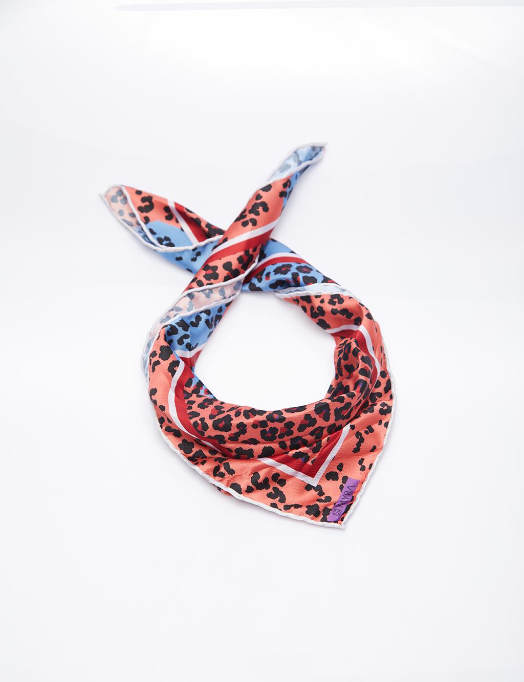 Leopard Patterned Scarf Blue-Red